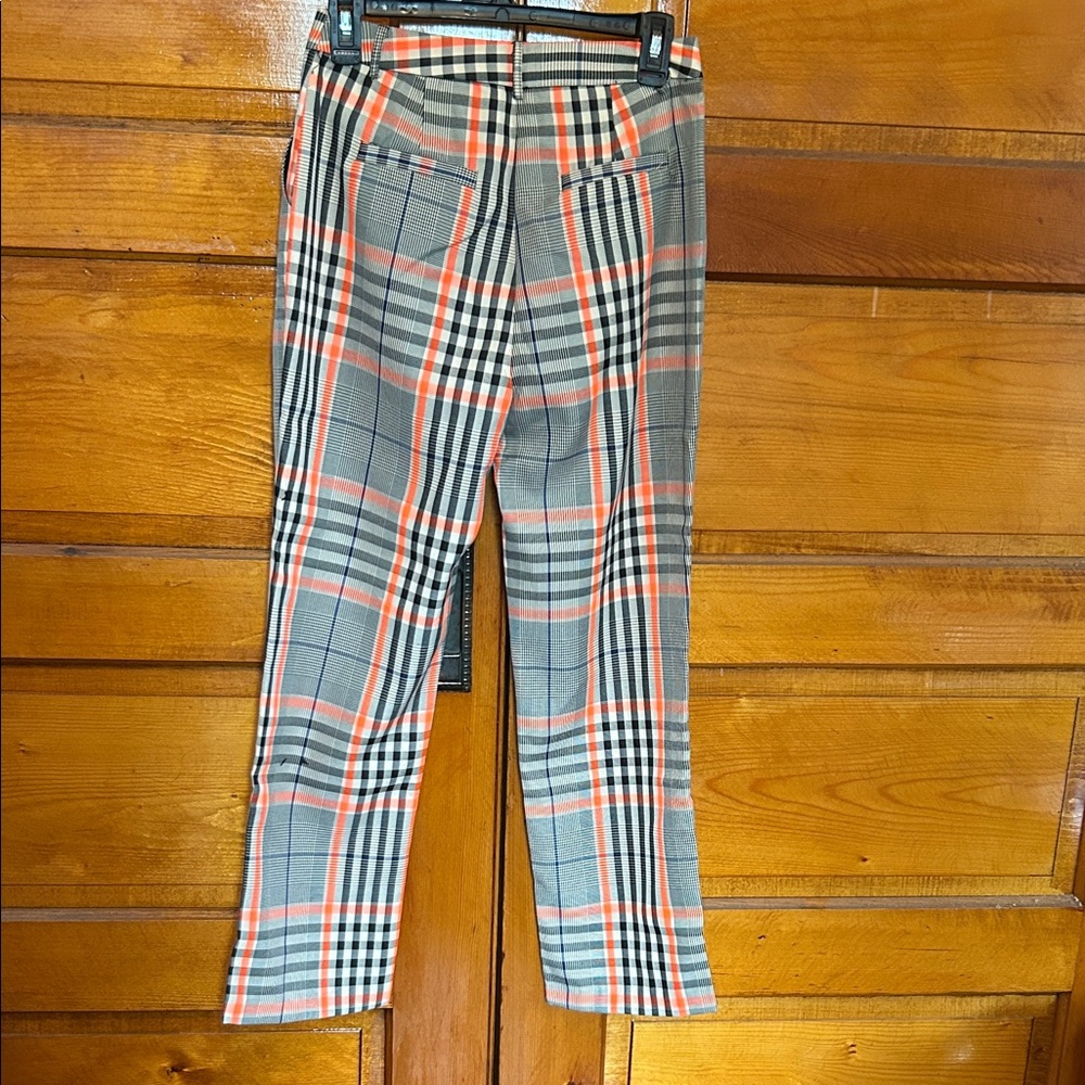 Plaid Stretch Women’s Pants in Orange and Gray - Picture 2 of 3